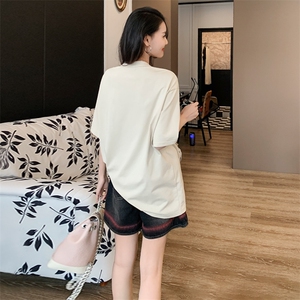 美式潮牌休闲时尚套装女夏季新款圆领短袖卡通上衣宽松短裤两件套图片