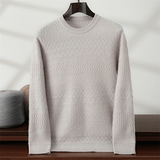 秋冬新款纯色圆领针织套头上衣，男装针织衫/毛衣，隆格羊绒