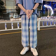 格子裤子男夏宽松抽绳束脚裤复古九分裤男士港风休闲裤K1240-P28，男装牛仔裤，星座512-2