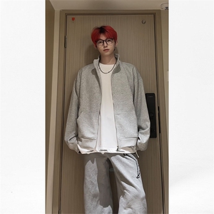 春秋基础纯色立领长袖卫衣男宽松开衫外套潮 KS018-P45图片