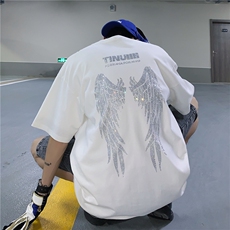 T恤潮流圆领男港风烫钻2026夏季新款短袖时尚B299-X5301-P45-控65，男装T恤，电商A061-1