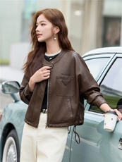 2025秋季女装新款大量现货时尚立领短款皮衣外套，女装皮衣，缘衣格