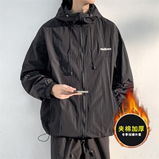 冬季加绒加厚连帽棉衣保暖百搭棉服外套宽松潮流冲锋衣男JK280P95，男装棉衣，电商A086