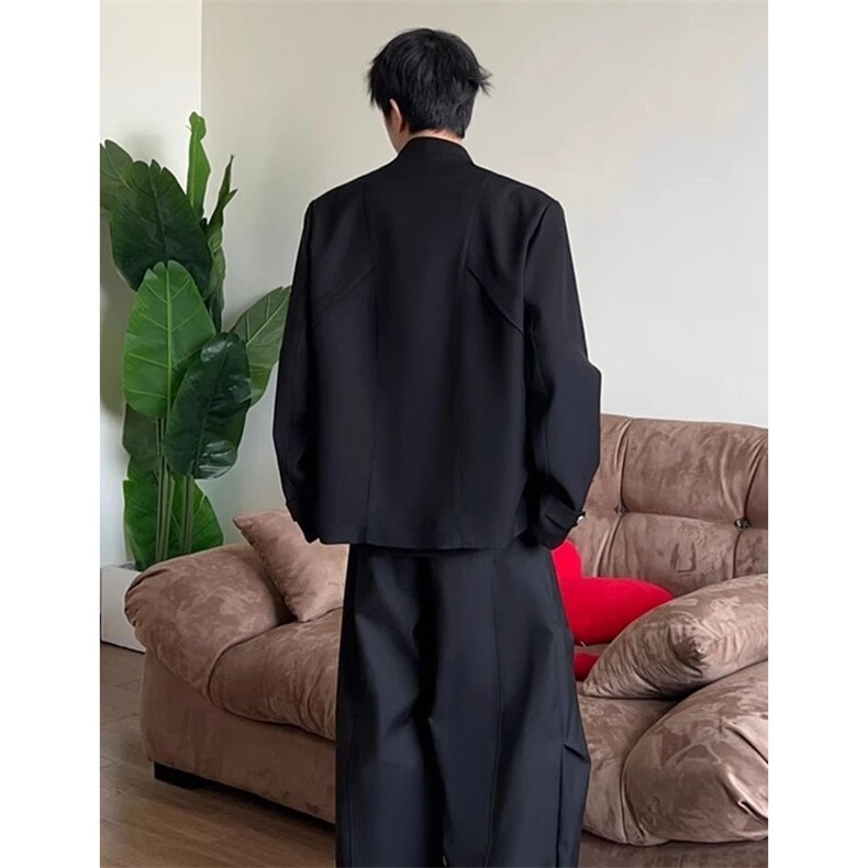 黑色廓形西服夹克男春秋季潮痞帅小众宽松西装外套JW35,男装西服,星座1116A（原606A-3）