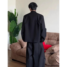 黑色廓形西服夹克男春秋季潮痞帅小众宽松西装外套JW35，男装西服，星座1116A（原606A-3）
