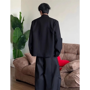 黑色廓形西服夹克男春秋季潮痞帅小众宽松西装外套 JW35图片