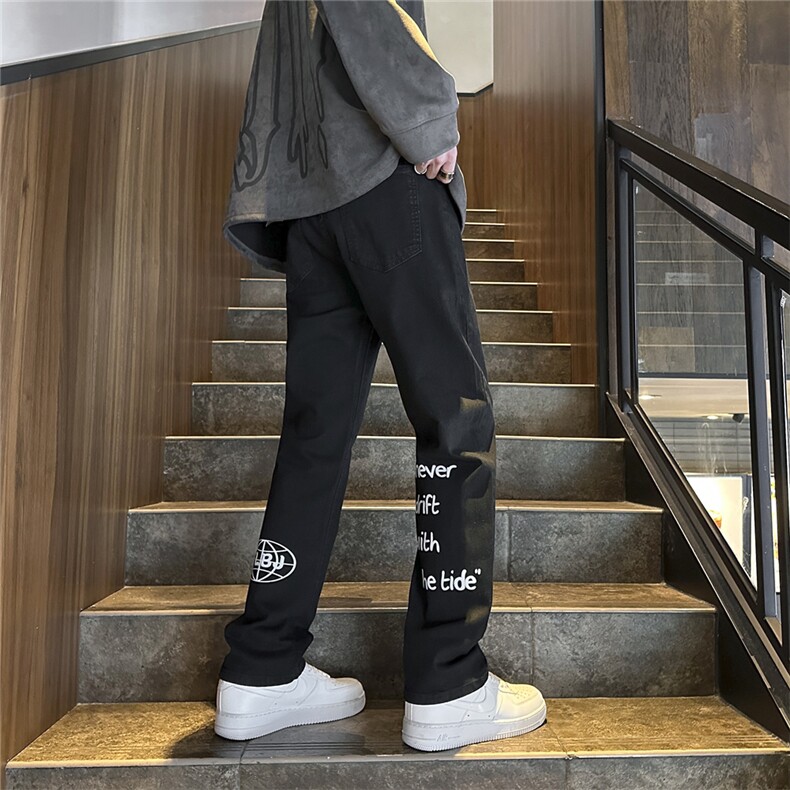 k1034-p45-控68S-5XL高品质微喇微弹大码现货浅灰牛仔裤印花,男装牛仔裤,星座116