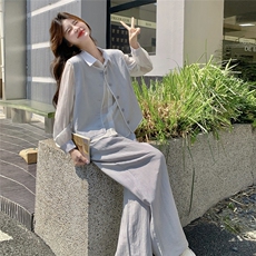 蕾丝拼接时尚百搭马甲阔腿裤套装女夏季新款T恤三件套ootd穿搭潮，女装套装/套裙，秋水欣儿