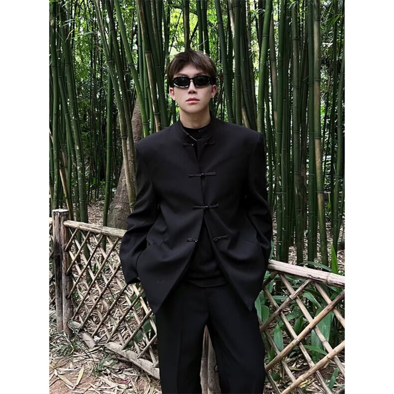 04新款风盘扣立领垫肩垂感潮流学院风中山装外套-TZ0158-网络图,男装民族服装,星座1002-2