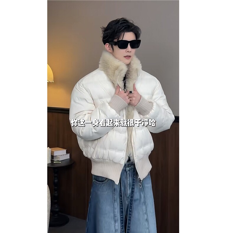 抖音冬季新款高级拼接双面穿毛毛棉衣男痞帅M216-P185（网图,男装棉衣,电商B267