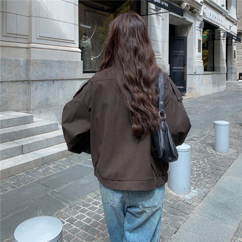咖色休闲工装麂皮绒外套女春秋2025新款小个子巨好看减龄流行上衣,女装短外套,2C050