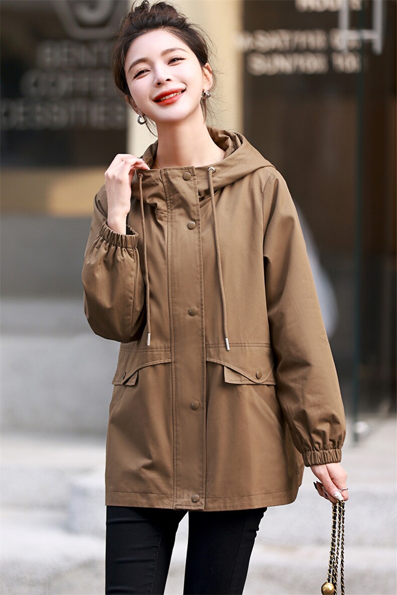 休闲连帽风衣女纯棉外套2025春秋新款韩版宽松洋气显瘦中长款上衣,女装风衣,丽影随形