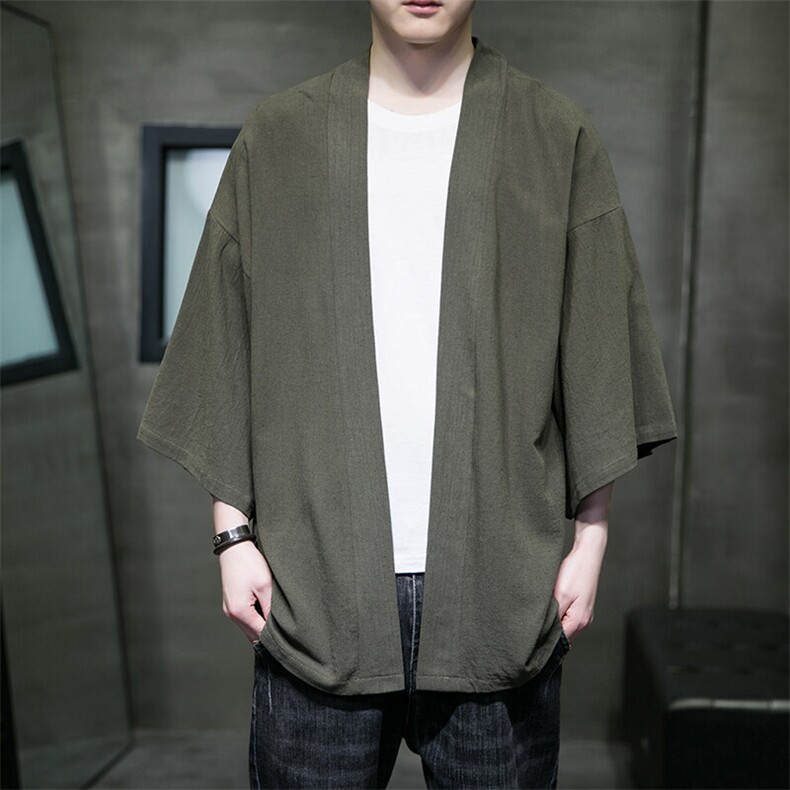 2025风时尚春夏棉麻披风开衫男宽松防晒服小众风衣-666特p25,男装风衣,星座815（原A203）