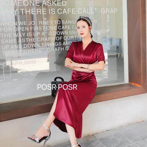 时尚醋酸连衣裙，女装连衣裙，珀莎