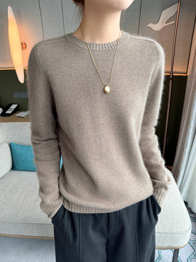 欧货加厚羊绒衫女纯色羊毛衫秋冬圆领马鞍肩宽松百搭长袖针织毛衣,针织衫/毛衣,暖绒情旗舰店