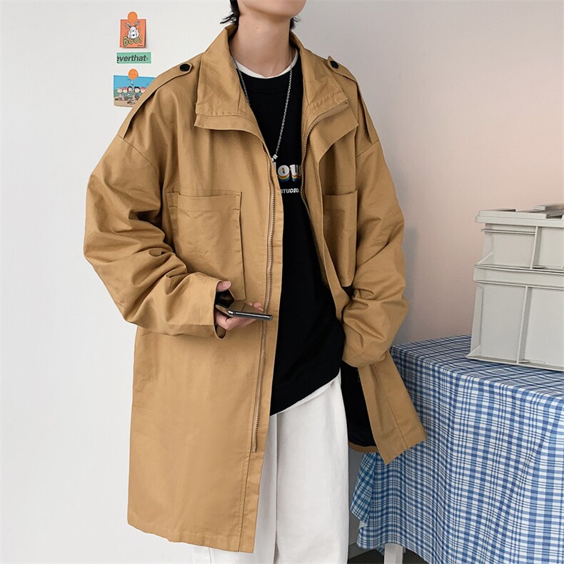 春秋新品中长外套男韩版卡其松慵懒风帅气风衣大衣外套W1489-P55，男装风衣，星座512-4