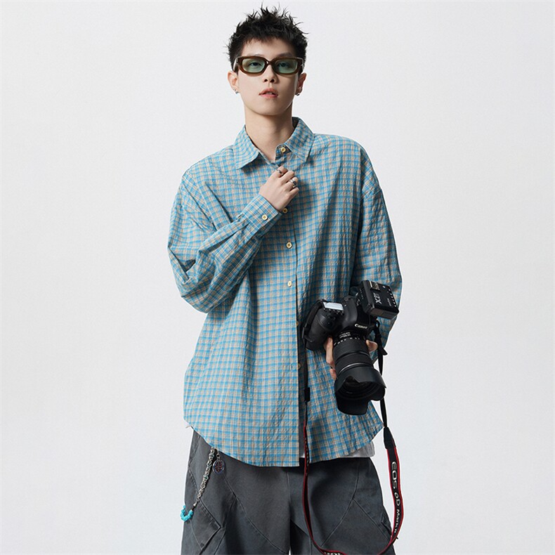 潮流格子长袖衬衫男宽松衬衣CS17P4569,男装衬衫,电商A073
