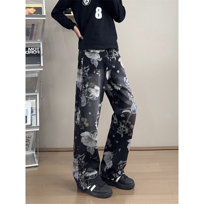 B221美式ins高街小众印花宽松直筒牛仔裤LK25430-特P50控88,男装牛仔裤,电商B221