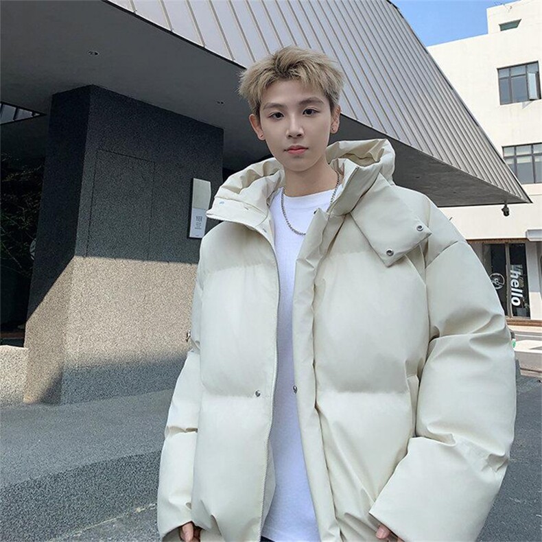 现货5W件冬季三防重磅boxy短款羽绒连帽PU皮棉衣外套防风加厚棉服,男装棉衣,电商A486-1