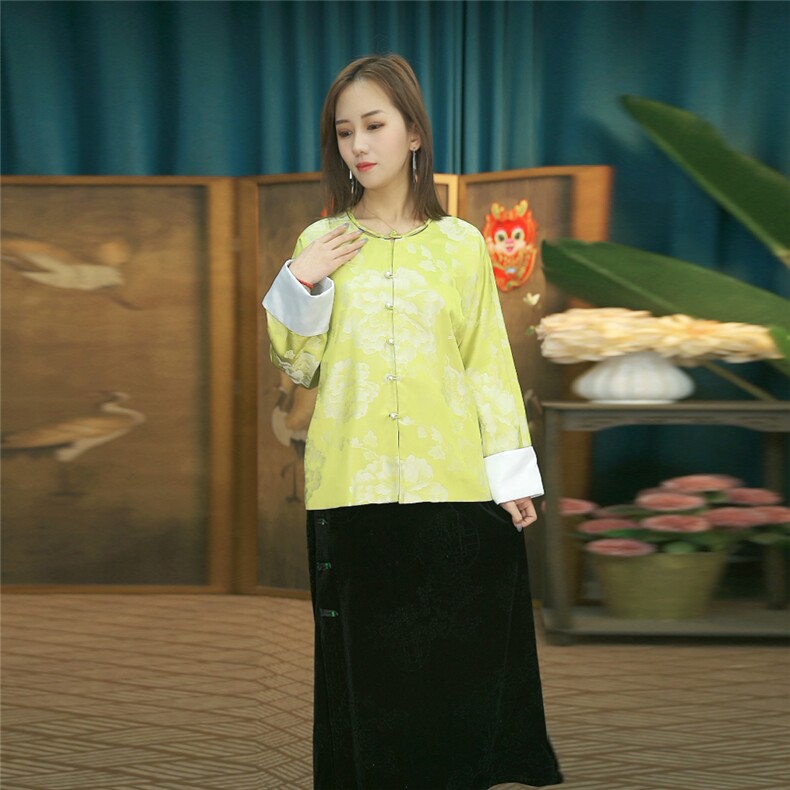 现货2024春季新款简约刺绣盘扣衬衫新中式穿搭上衣B011,女装衬衫,非你不可新中式
