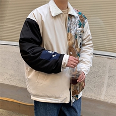 港风外景刺绣拼接翻领棉衣男羊羔毛棉衣男外套男8723P110控148，男装棉衣，星座226-1