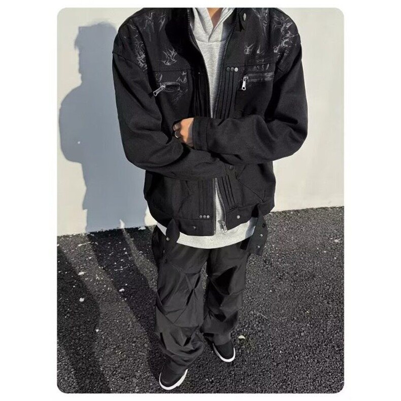 机车棒球服外套男春秋季牛仔工装休闲宽松情侣夹克上衣JK12,男装夹克,星座1116A（原606A-3）