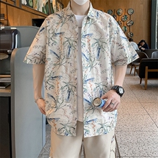 夏威夷花衬衫男夏季潮纯棉短袖衬衣翻领海边度假7255P45，男装衬衫，电商A056