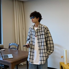 美式复古街头格纹休闲百搭衬衫男女秋冬潮牌格子宽松慵懒风衬衣，男装衬衫，星座218-1（原230）