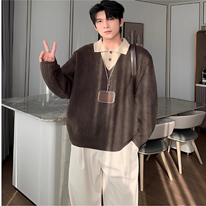 半拉链翻领针织衫修身长袖polo领卫衣休闲百搭工装毛线衣MY85图片