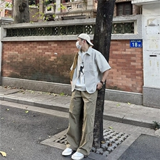 夏季新款日系复古小众格子短袖衬衫男女休闲宽松小众设计感衬衣潮，男装T恤，星座1210-1