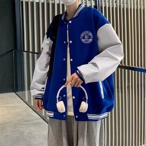 春秋季新款男士棒球服拼皮时尚夹克百搭情侣款美式外套503/P54图片