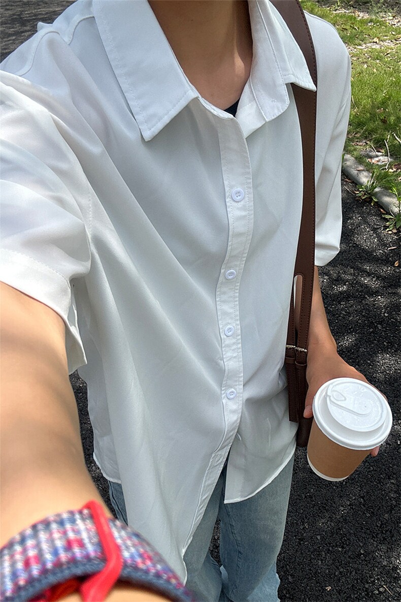 薄款冰丝短袖衬衫男简约纯色垂感休闲痞帅衬衣CS288-P20,男装衬衫,星座301C-5