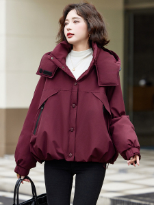 安可拉红羽绒服女冬季新款2024宽松休闲小个子加厚派克服短款外套,瓜州夜市穿搭女微胖图片