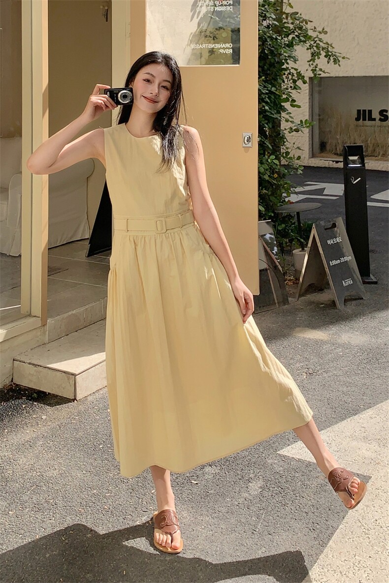 黄色设计感减龄收腰背心连衣裙女2025夏季新款甜酷轻熟风气质长裙,女装连衣裙,2C218