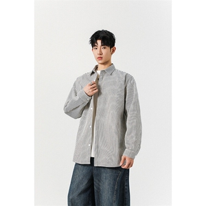 潮流新款大码港风条纹长袖衬衫男外套设计感衬衣 CS017-P30图片