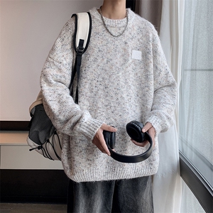 B312P75季拼色圆领毛衣男美式复古潮牌宽松冬装毛衣图片