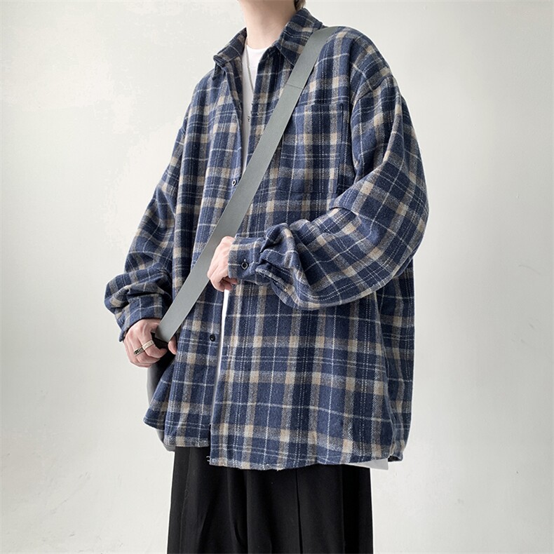 现货宽松长袖衬衫男小香风格子衬衣KD612-P5078，男装衬衫，电商D312-1