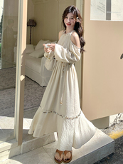 法式复古露肩连衣裙女2025夏季新款RF2C290-6829#-P165-K255，女装连衣裙，蝶眷