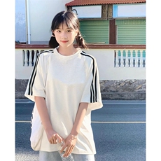 抖音得物品质二开240克宽松纯棉美式潮牌印花三条杠中性风短袖T恤，男装T恤，电商A486