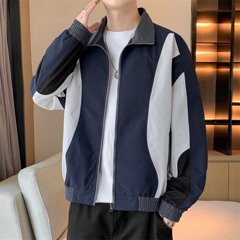 潮牌美式撞色拼接运动立领外套男宽松百搭夹克JK01571-P70,男装夹克,星座308B-2