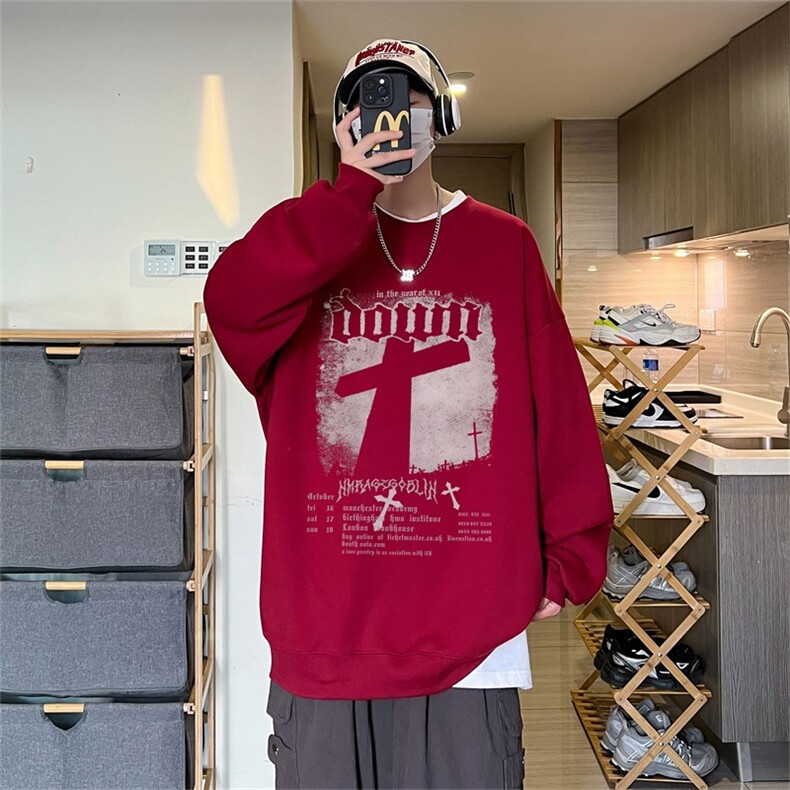 电商DSA028-CT2340100聚酯P28新款潮流百搭圆领印花卫衣限39,男装卫衣,电商A028