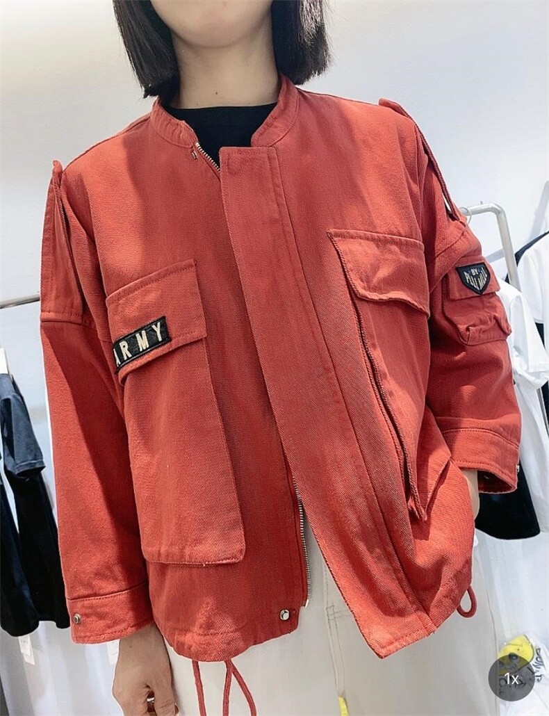 DG862早春新款字母贴标口袋宽松显瘦短款外套,女装,L·H·X