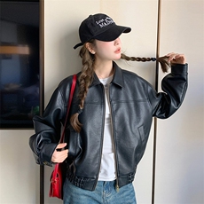酷飒黑色高级感皮衣外套女2025年春季新款宽松休闲百搭机车服夹克，女装皮衣，2C232