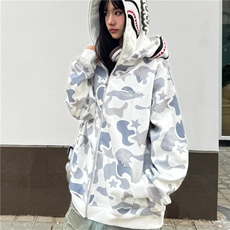 美式高街迷彩连帽鲨鱼卫衣外套女春秋hiphop情侣帽衫WLY8055-P48，女装短外套，星座1008