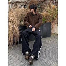 美式鹿皮绒短款行政夹克男高级感棕色外套韩系轻奢工装飞行员上衣，男装夹克，星座506A