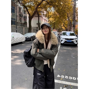 现货重磅boxy短款棉衣座山雕大毛毛领男女棉服水洗工装厚外套图片