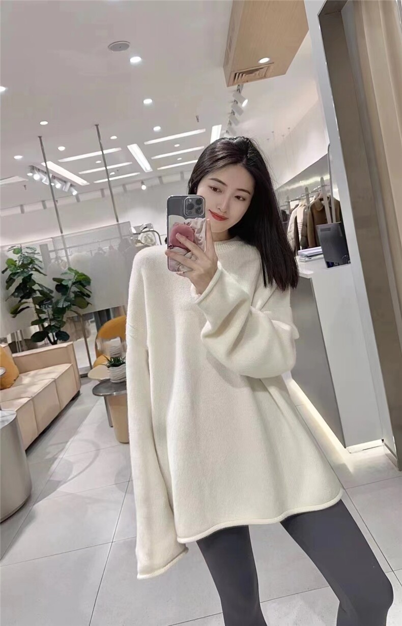 新款慵懒风高级感毛衣女秋冬加厚中长款针织打底衫外穿,针织衫/毛衣,半城羊绒