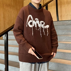 秋冬加厚毛衣男潮牌ins美式字母刺绣宽松休闲圆领针织衫M4331-P55，男装针织衫/毛衣，星座1008-1