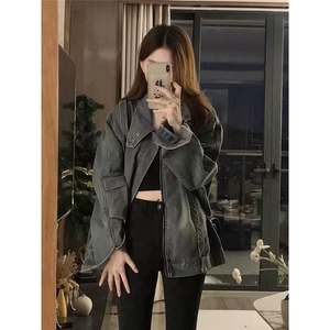 美式复古小众设计感拉链宽松水洗牛仔外套男女春季高街夹克上衣潮图片