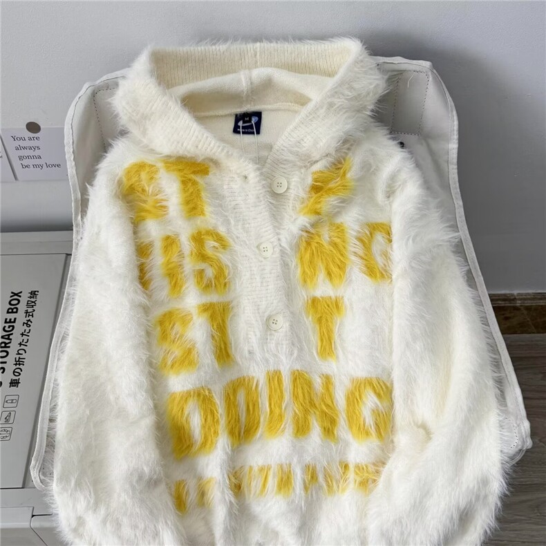 美式街头涂鸦印花连帽毛衣女破损毛须设计肌理感宽松上衣，男装针织衫/毛衣，星座506A